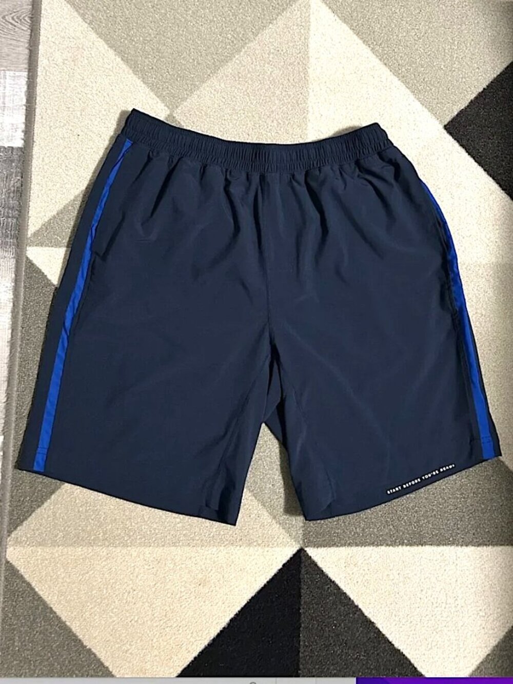FOURLAPS Navy‎ Blue RE-UP Lined Training Athletic Zip Pocket Shorts Men's L